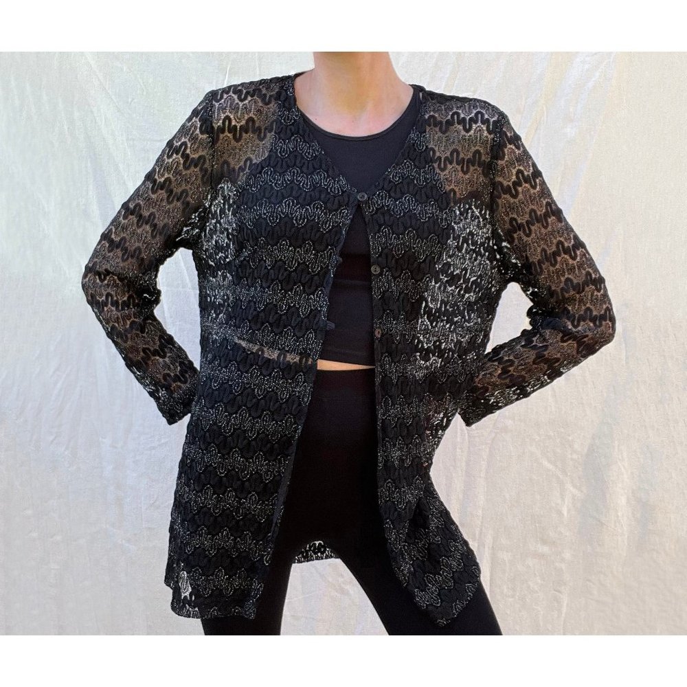 Vintage long black lacy cardigan